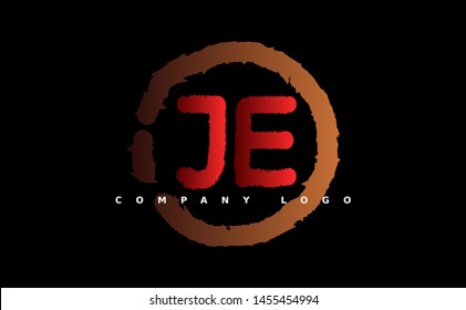 J E Logo. JE Letter Design Vector with brown and red color. grunge style