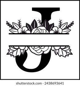 J Floral Split Monogram , Flower Monogram Clipart, Floral Letter Graphic, Alphabet Bundle |Split Monogram Alphabet | Split Monogram Frame Alphabet | Cut File for Circuit, Silhouette svg