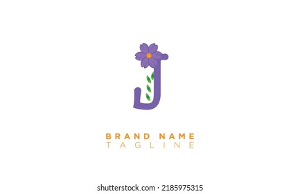 J Con letras alfabéticas de flores Logo del monograma inicial 