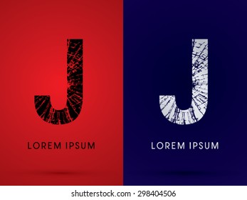 J ,Font , destroy, broken mirror,  broken glass, graphic vector.