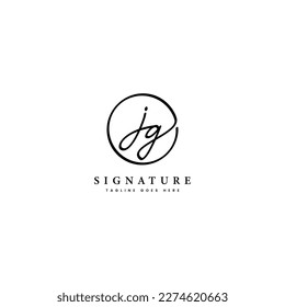 J, G, JG Initial letter handwritten and signature vector logo. Business template in round shape line art