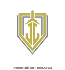 J and G logo design, Shield and Sword for gaming, E-sport, emblem vector