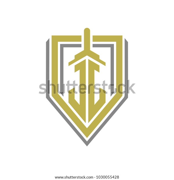 J G Logo Design Shield Sword Stock Vector Royalty Free