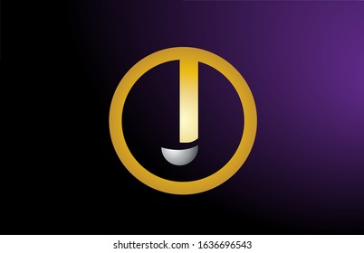 J gold golden silver metal metallic alphabet letter logo icon design. Suitable for a company or business. Yellow and grey gradients on purple color background