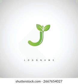 J Green Leaf Logo - Monograma ecológico mínimo para la marca orgánica y el diseño sostenible de la identidad