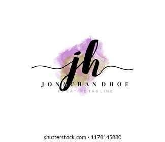 J H Initial watercolor logo on white background. Logo template vector