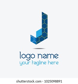 J hexa letter logo with blue colour 
