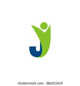 J initial alphabet letter logo with swoosh man, green blue