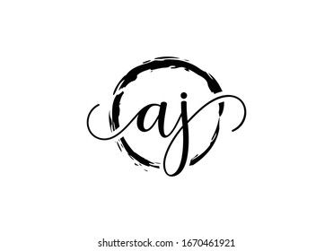 A and J Initial handwriting logo design with brush circle. handwritten logo for fashion, team, wedding, luxury logo.