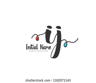 I J Initial handwriting logo vector template