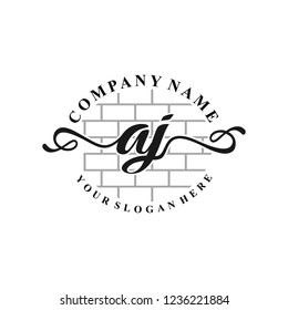A J Initial handwriting logo vector