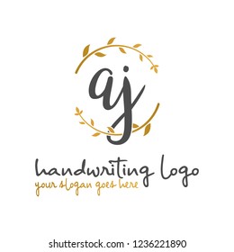 A J Initial handwriting logo vector