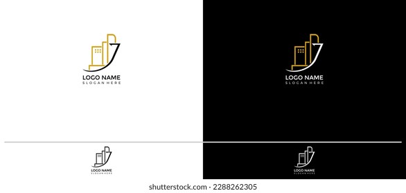 J Erstmalige Illustration Abstraktes minimalistisches Logo-Design (Architektur, Immobilien, Finanzen, Marken_Unternehmen, etc.) Vektorgrafik-Vorlage.
