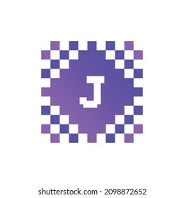 J initial letter alphabet pixel style logo vector design