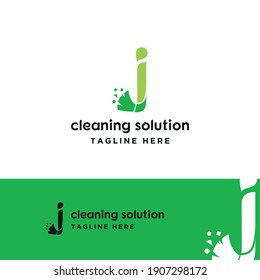 j letra inicial se combina con escoba para el servicio de limpieza, mantenimiento de viviendas, reparación, limpieza, concepto de plantilla de vector de logotipo
