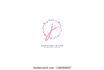 J Initial letter handwriting and  signature logo. A concept with heart template element.