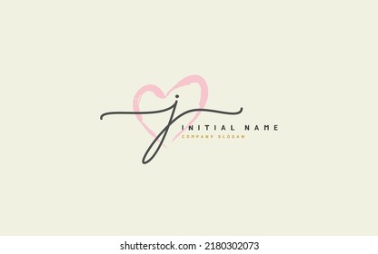 J Initial letter handwriting and  signature logo. A concept with heart template element.