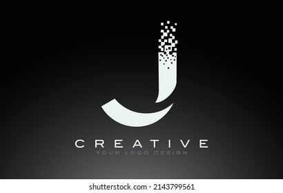 J Initial Letter Logo Design with Digital Pixels in BBlack and White Colors.