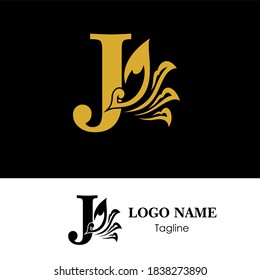 J Initial letter luxury beauty flourishes leaves ornament logo template.
