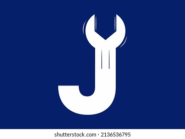 J initial letter with wrench shape design