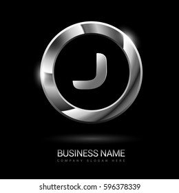 j initial letters circle elegant logo silver chrome black background - stock vector