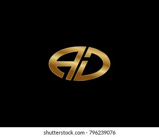 A J initial letters looping linked ellipse elegant logo golden black background