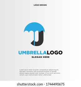 J initial logo design with an umbrella