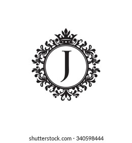 J logotipo inicial. Logotipo coroa ornamento de luxo.