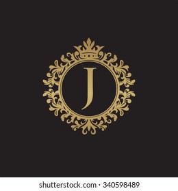 J initial logo. Luxury ornament crown logo.