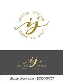 I J. Initials Monogram Logo Design. Dry Brush Calligraphy Artwork