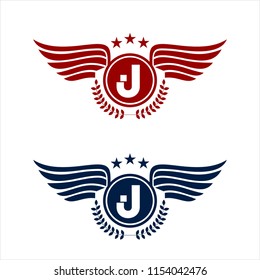 j initials royal wings emblem illustration 