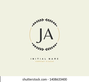 J A JA Beauty vector initial logo, handwriting logo of initial wedding, fashion, jewerly, heraldic, boutique, floral and botanical with creative template for any company or business.