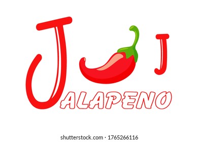 J j ( Jalapeno ) Alphabet for children education. Vector illustrations