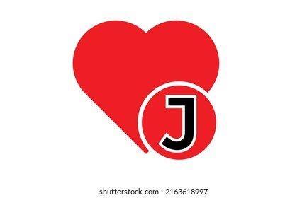 J with Jed love shape. Love letter J logo vector design for valentines day sale background with heart icon.