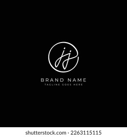 J, JJ Initial letter handwritten and signature vector logo. Business template in round shape line art