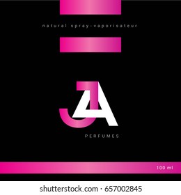 J A  joint letter logo design vector with perfume packaging template
