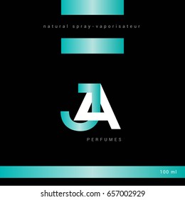 J A  joint letter logo design vector with perfume packaging template