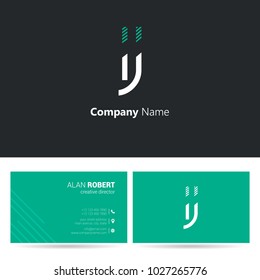 I & J joint logo stroke letters design with business card template