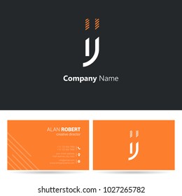 I & J joint logo stroke letters design with business card template