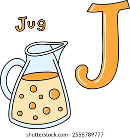 J is for Jug: Simple Illustration for Pre-School Learning with Letter J Design