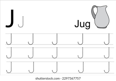 J for jug text activity for kids.Learn English words for preschoolers.