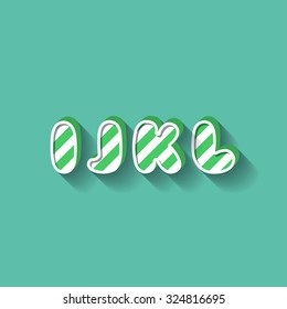 I J K L - Christmas Candy Alphabet - Colorful typography with green stripes texture and long shadow effect - Vector Illustration - Graphic resource