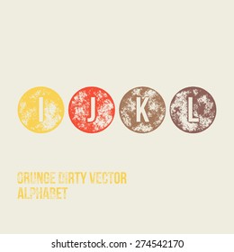I J K L Grunge Retro Circular Stamp Type - Vector Alphabet - Font