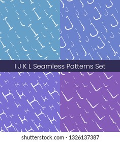 I J K L latin letter seamless patterns set. Alphabet colorful vector illustration. Vector EPS8