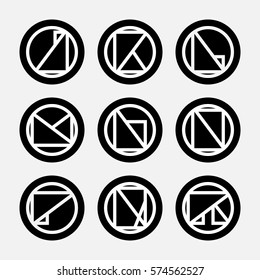 J, K, L, M, N, O, P, Q and R triangle shapes in circle symbol letter alphabet. font, logo, pictogram, icon, Vector illustration
