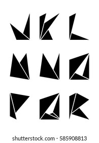 J, K, L, M, N, O, P, Q and R triangle shapes symbol letter alphabet. font, logo, pictogram, icon, Vector illustration