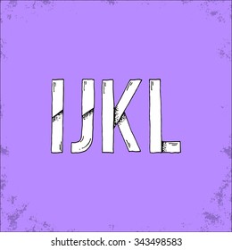 I J K L White Paper Cut Hand Drawn Font - Cartoon Style Doodle Illustration Alphabet with Stipple Shadows - Infographic and Typography Resource