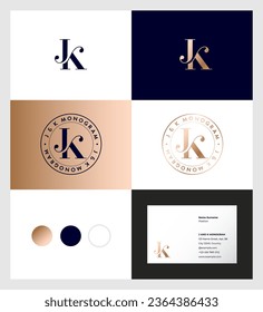 letras J y K. Monograma JK con elemento decorativo. Logo elegante. Identidad. Tarjeta de visita.