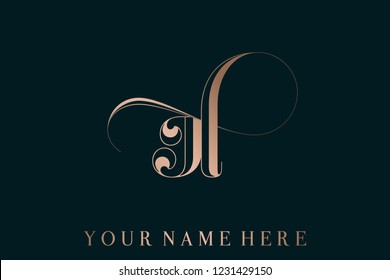 J and L monogram logo.Rose gold metallic lettering icon isolated on dark background.Luxury style typographic sign with letter j and letter l.