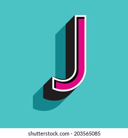 J letter of 3d vector illustrated relief retro font with shadow
